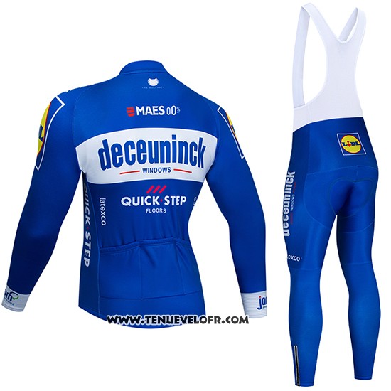 2019 Maillot Ciclismo Deceuninck Quick Step Bleu Blanc Manches Longues et Cuissard